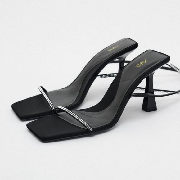Zara Heeled sandals with Rhinestone Straps Women's Size 6 1/2 NWT - Picture 3 of 8